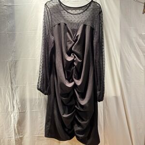 Shein Women's Black Sheer Upper‎ And Long Sleeves Dress Sz 3XL Gathered Front